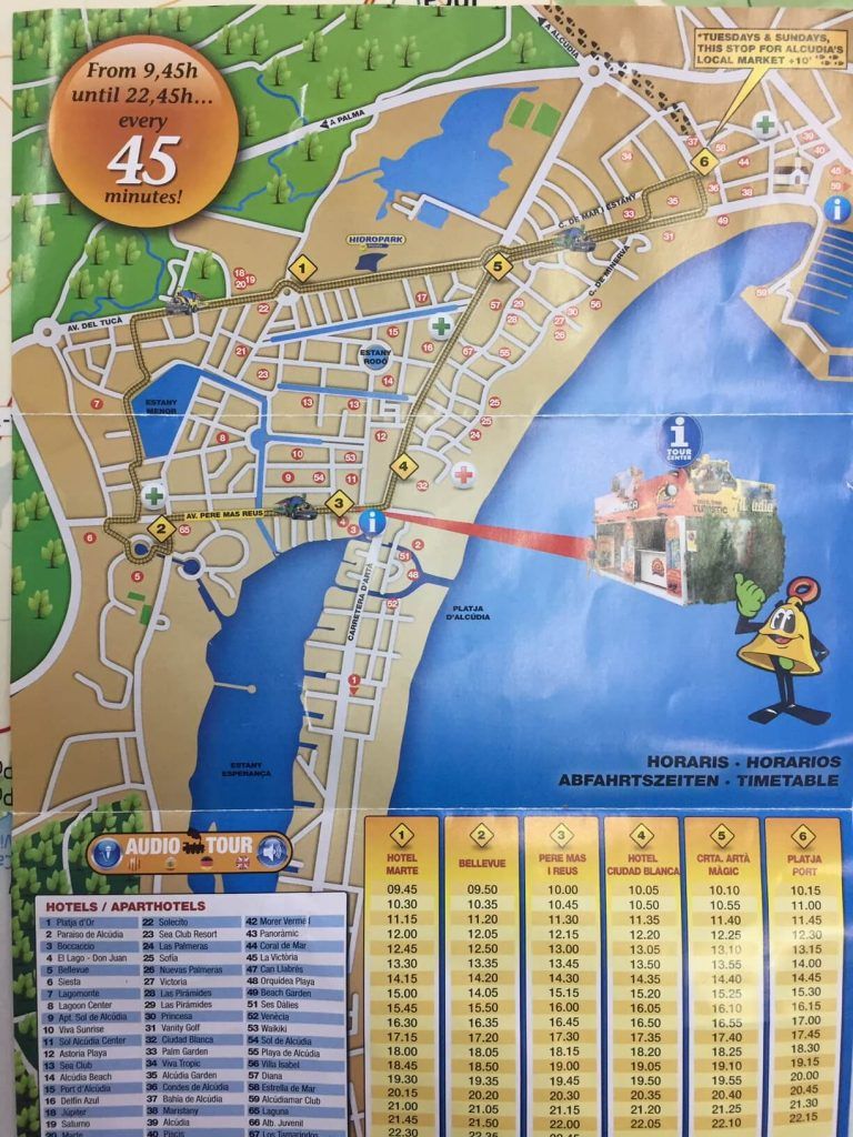 Map of the route of Ting Ting Train in Alcudia