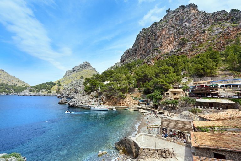 Village Sa Calobra on the shore of the Mediterranean sea. Island Majorca, Spain.