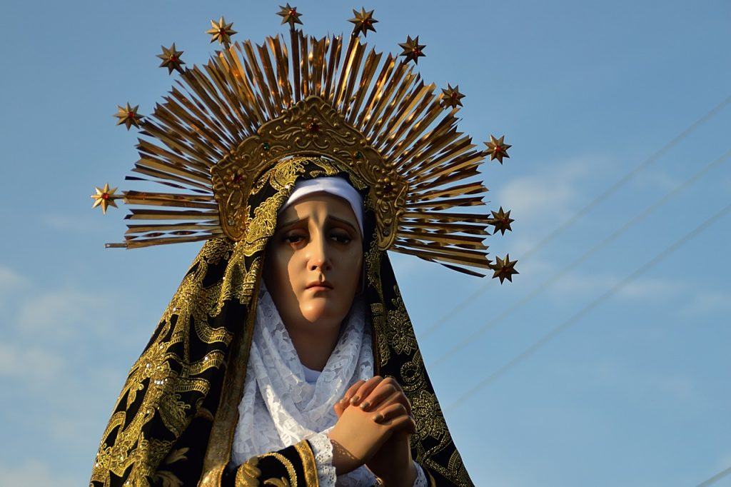 Figure of Virgin Mary during easter processions in Mallorca