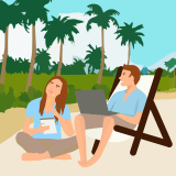 couple thinking under the palms